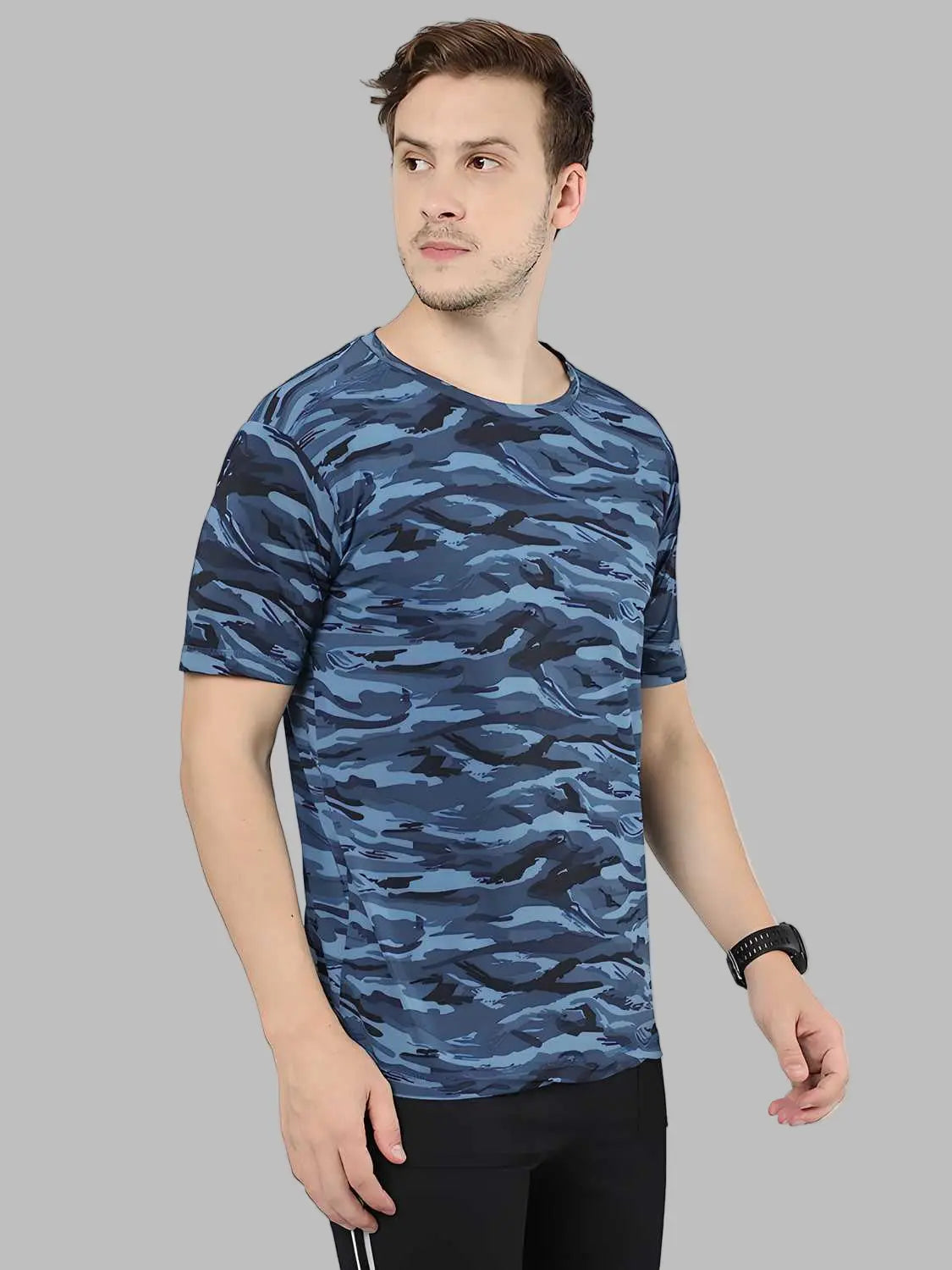 Man blue camouflage t-shirt