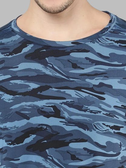 Close-up of a blue camouflage-patterned shirt