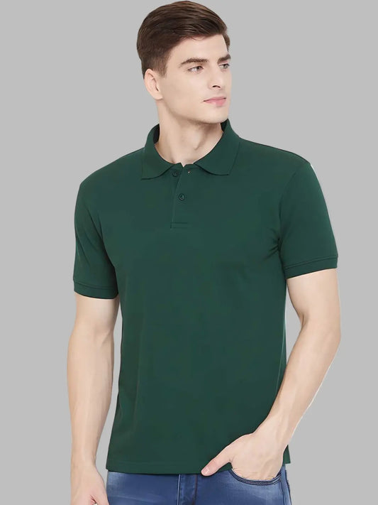 Man wearing a dark green polo shirt 